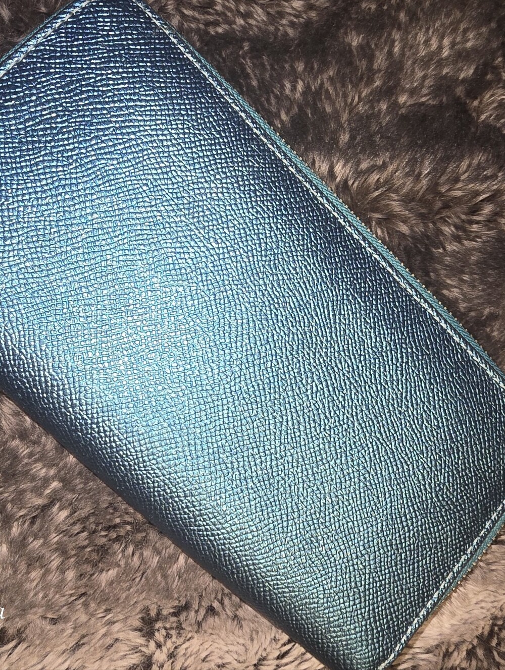 Coach Metallic Teal Blue Zip Wallet - Picture 3 of 4